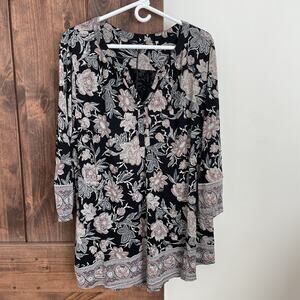 NEW Lucky Brand Top Womens Size 3X Black Floral Peasant Boho Cottage Hippie